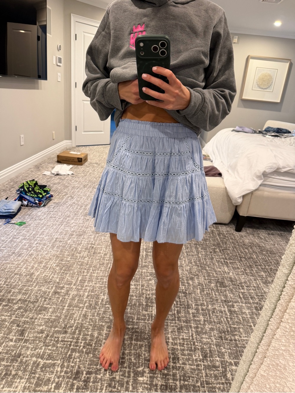 Light Blue Tiered Eyelet Mini Skirt - Casual Women's Skirt